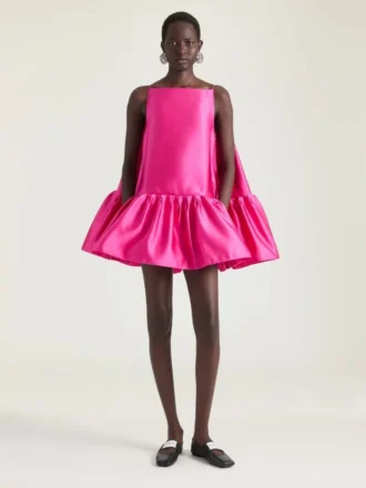 Sliced Mini Ruffled Dress in Satin