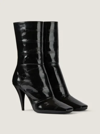 Sliced Square Ankle Boots in Shiny Leather