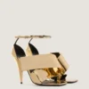 Sliced Square Heeled Sandals in Mirror Effect Leather