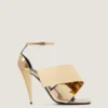 Sliced Square Heeled Sandals in Mirror Effect Leather