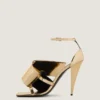 Sliced Square Heeled Sandals in Mirror Effect Leather