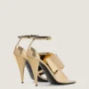 Sliced Square Heeled Sandals in Mirror Effect Leather