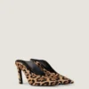 Spiky Heeled Mules in Pony Effect Leather with Leopard Pattern