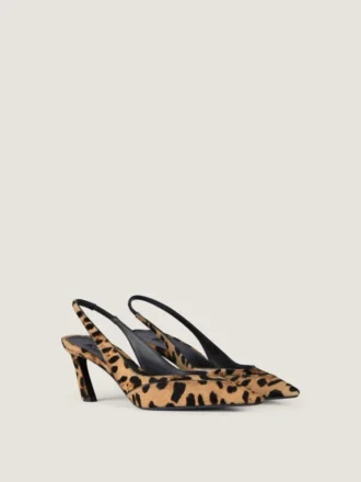 Spiky Slingbacks in Pony Effect Leather with Leopard Pattern