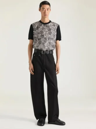 T-Shirt in Cotton Knit with Flowers Print