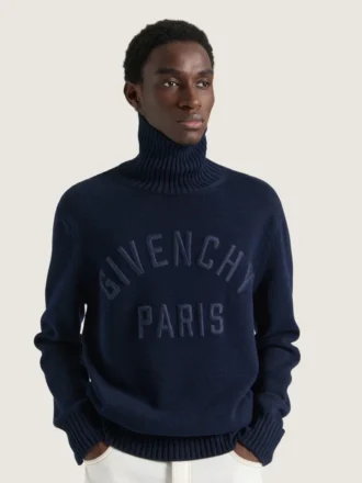 Turtleneck Sweater in Cotton with Givenchy Paris Embroidery